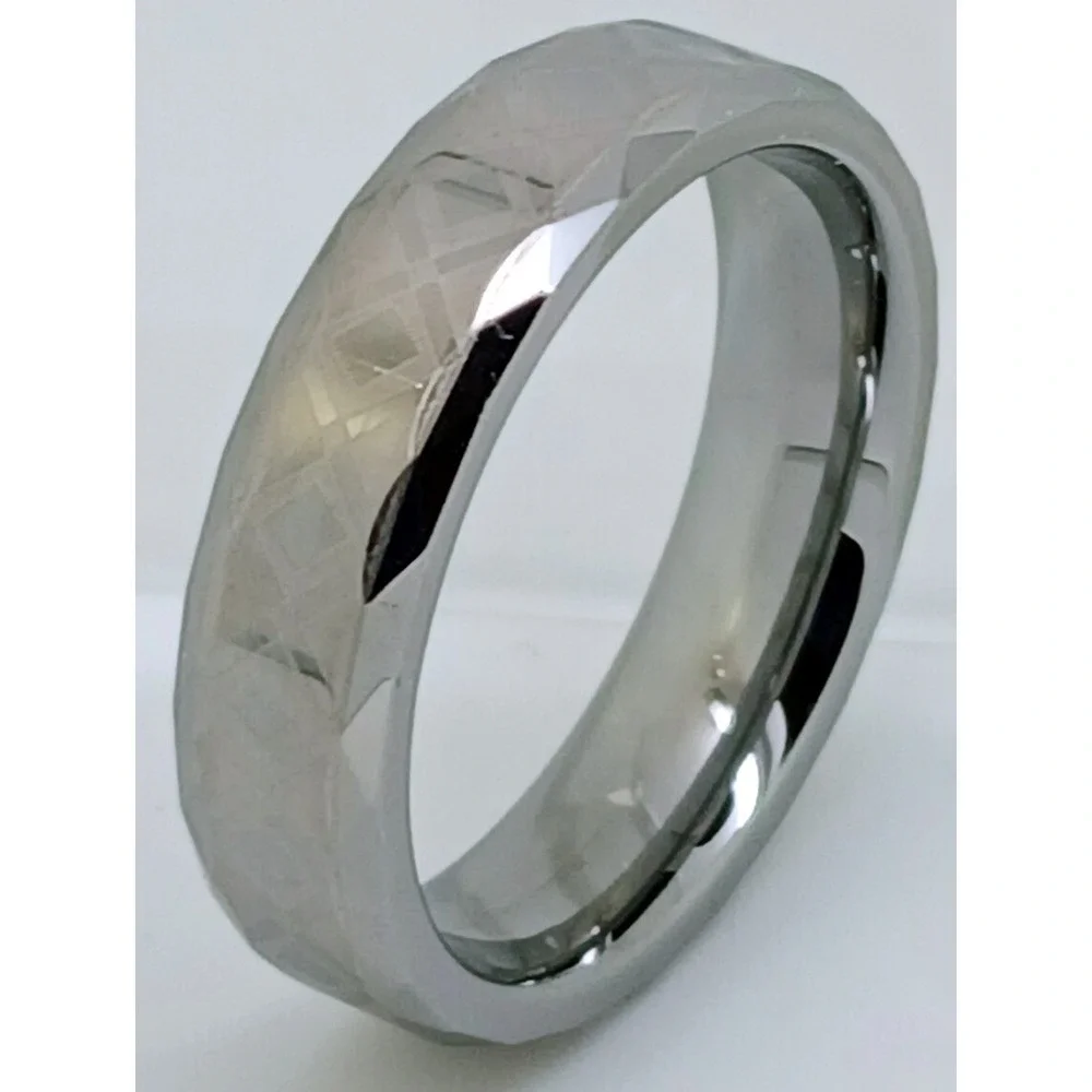 Vintage Tungsten 6mm Faceted Geometric Band Ring Size 11 Comfort Fit Y2K New NOS